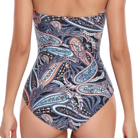 RELLECIGA one piece strapless paisley swimsuit size medium NWT - Picture 4 of 11